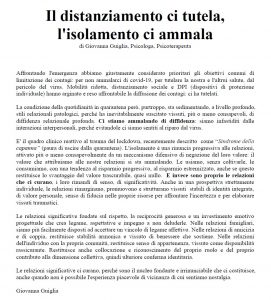 Il distanziamento ci tutela, l’isolamento ci ammala